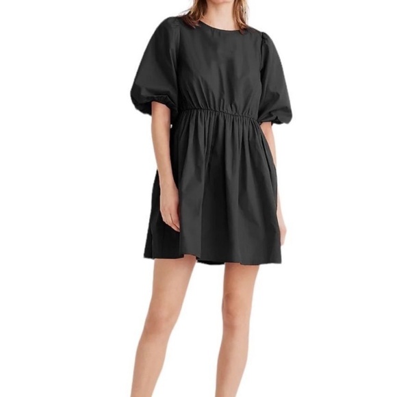 Madewell Poplin Crewneck Bubble-Sleeve Mini Dress 2 - Picture 1 of 7